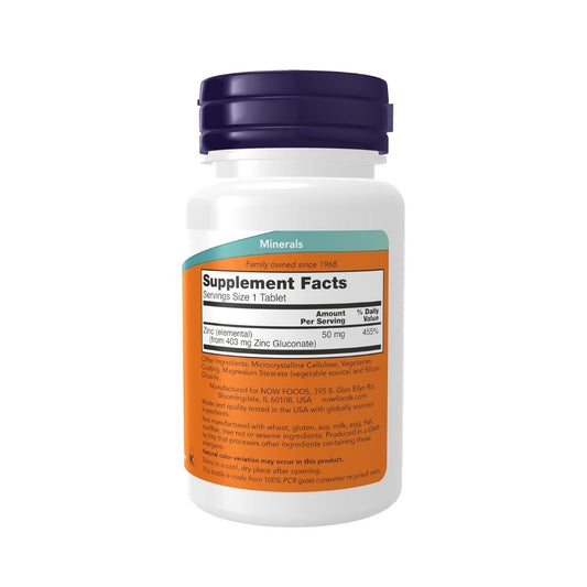 Zinc (Zinc Gluconate) 50 mg, Supports Enzyme Functions*, Immune Support*, 250 Tablets